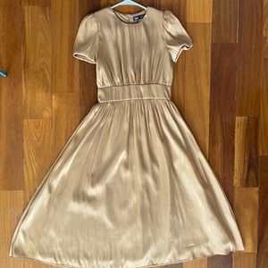 ZARA Silk-like Gold Midi Dress, Size S (With Tag)